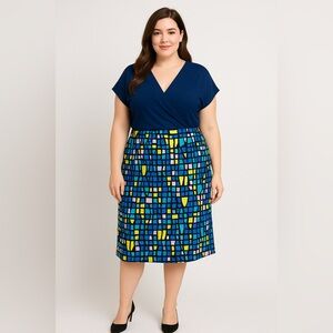 NEW Leota USA-made blue yellow dolman sleeve‎ wrap dress, size 1L